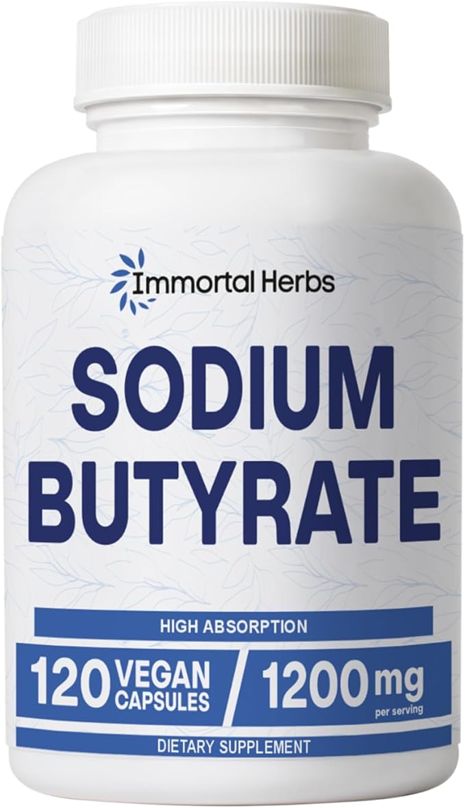 Sodium Butyrate Capsules 1200mg High Absorption Postbiotic 120 Count Standardized Butyric Acid Vegan Non-GMO &amp Gluten-Free Butyrate Supplement for Women and Men