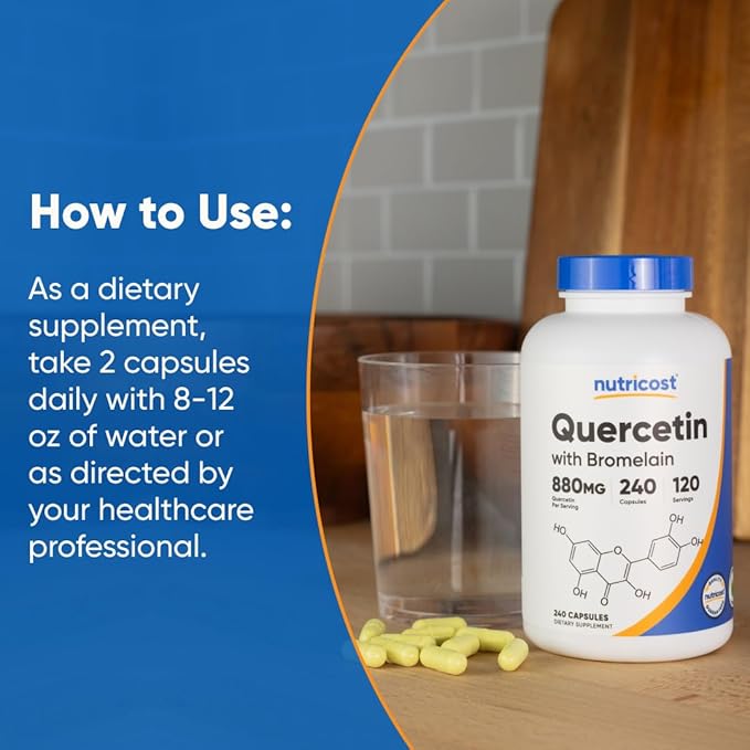 Nutricost Quercetin 880mg 240 Vegetarian Capsules with Bromelain (165mg) - 120 Servings (440mg Quercetin Per Cap) - Gluten Free Non-GMO