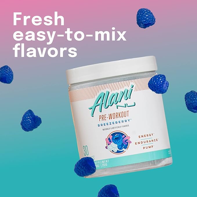 Alani Nu Pre Workout Powder BREEZEBERRY Amino Energy Boost Endurance Supplement Sugar Free 200mg Caffeine L-Theanine Beta-Alanine L-Citrulline 30 Servings