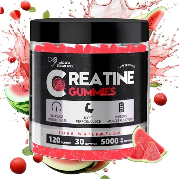 Creatine Monohydrate Gummies 5g for Men &amp Women 120 Count Watermelon Chewables Creatine Monohydrate for Muscle Strength Muscle Builder Energy Boost Pre-Workout Supplement