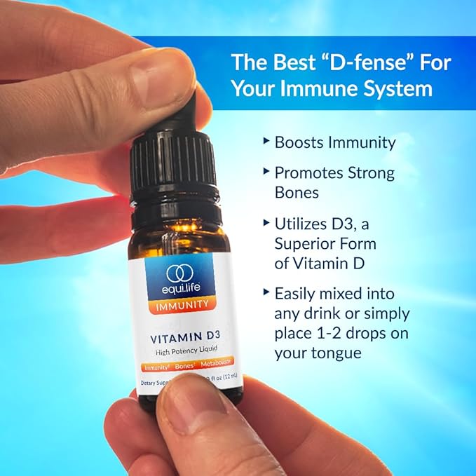 Equilife Vitamin D3 Liquid Drops High Potency Vitamin D Liquid with Healthy Fats for Easy Digestion Supports Immune Function and Overall Health Gluten Free Vegan Non GMO 0.40 fl oz