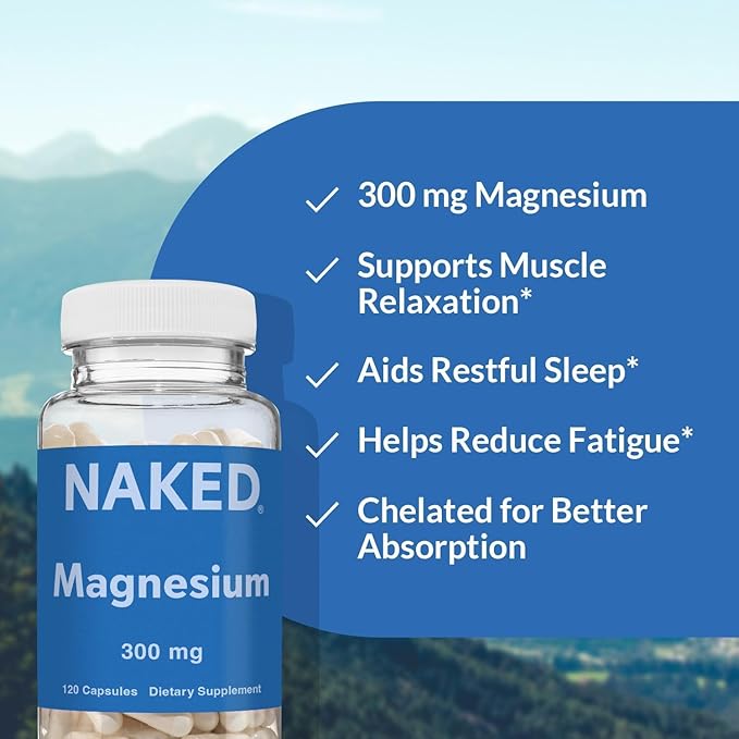 Naked Magnesium Glycinate Complex - 300mg Magnesium Supplement with Citrate &amp Malate - High Absorption Formula - Vegan Non-GMO Gluten-Free - 120 Capsules
