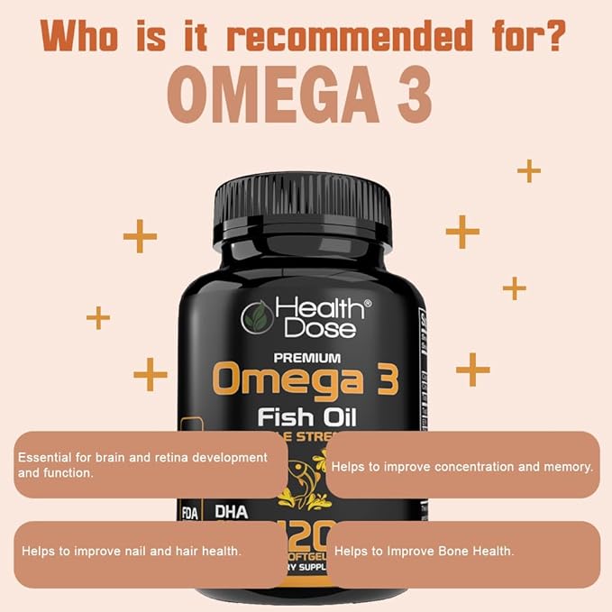 Health Dose Omega 3 Fish Oil – Lemon-Flavored Softgels with EPA &amp DHA for Brain Heart and Wellness Support – Easy-to-Digest No Fish Burps – 120 Softgels Pack of 2