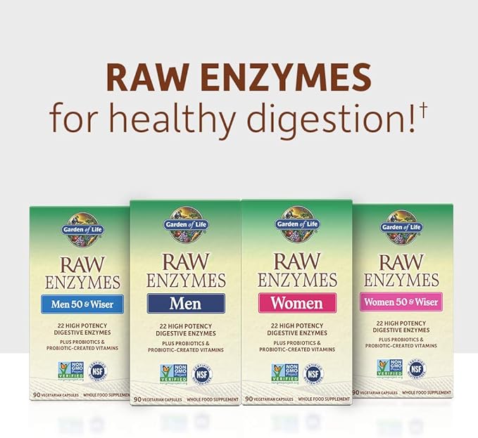 Garden of Life 22 Digestive Enzymes for Women 50 &amp Over with Bromelain Papain &amp Lactase plus Probiotics &amp Vitamins B12 Biotin &amp Zinc – RAW Enzymes – Non-GMO Gluten-Free Vegetarian