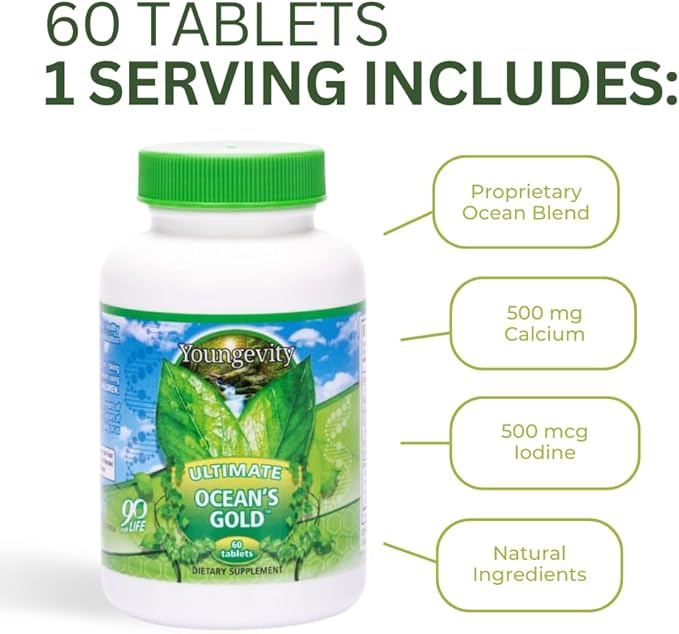 Youngevity Ultimate Ocean's Gold – Supports Thyroid Health Heart Function and Hormone Balance with Ocean-Derived Nutrients - 60 Tablets (Pack of 2)
