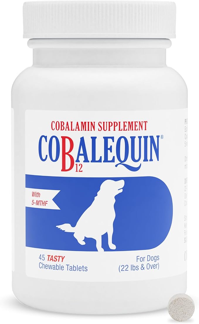 Nutramax Cobalequin B12 for Dogs Oral Cobalamin Supplement with Folate Vitamin B12 for Dogs Over 22 lbs. Supports GI Health Chewable Tablets 45 Count