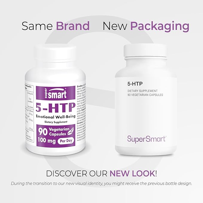 Supersmart - 5-HTP 100mg Per Day - Natural Energy Pills | Non-GMO &amp Gluten Free - 90 Vegetarian Capsules