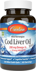 Carlson - Cod Liver Oil Minis 280 mg Omega-3s + Vitamins A &amp D3 Heart Support &amp Cognitive Function Vision Health 250 Mini Soft Gels