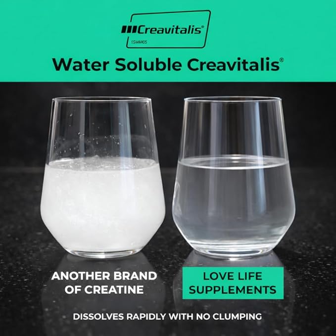 Love Life Supplements Creavitalis® Creatine Monohydrate Powder 300g 60 Servings Micronised Unflavoured Vegan Muscle Growth Strength Power Recovery for Women and Men 3rd Party Tested