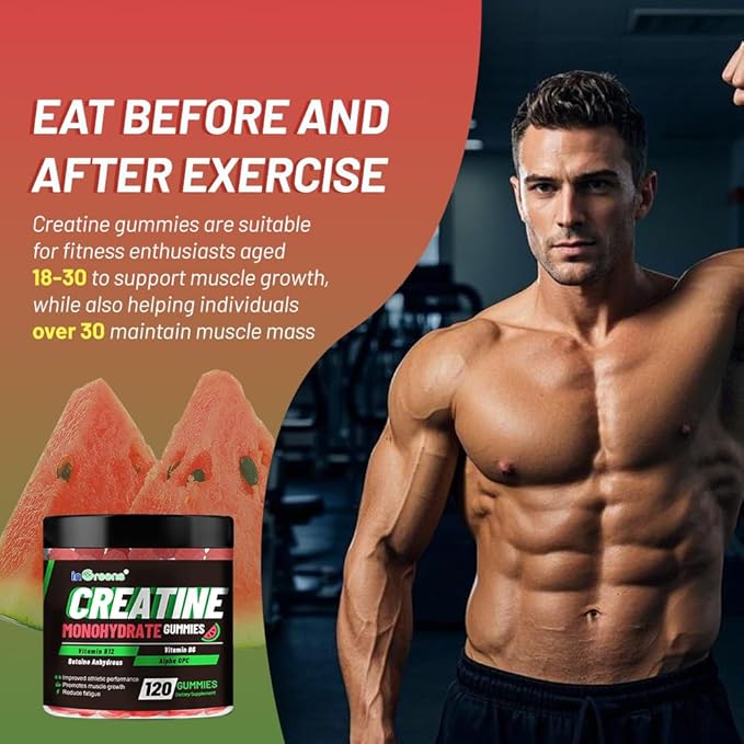 inGreens Creatine Monohydrate Gummies 6g for Men &amp Women Sugar-Free Creatine Chewables with Betaine Alpha GPC Vitamin B6 &amp B12 Natural Berry Flavor Gluten-Free 120 Count