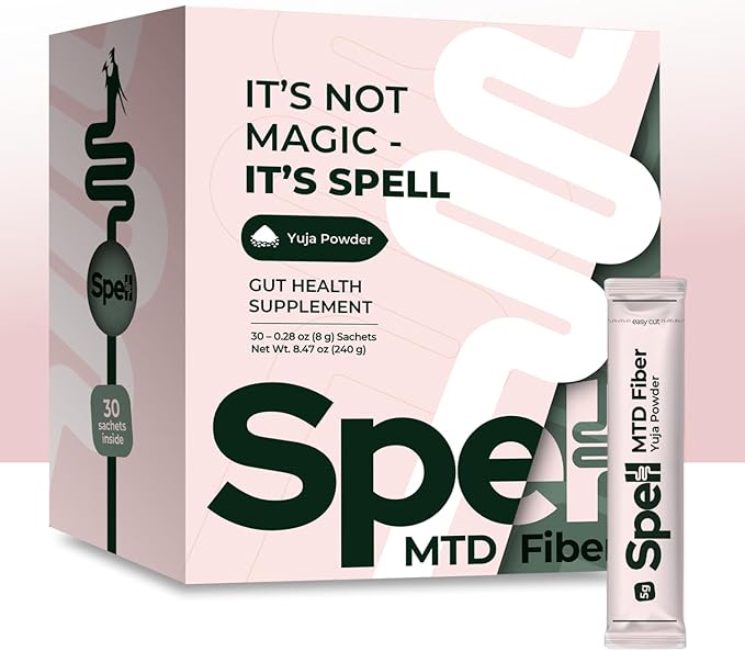 Spell MTD Fiber Yuja Powder – Psyllium Husk Fiber Supplement for Constipation Relief &amp Gut Health – Yuzu Citrus Flavor with Aloe &amp Magnesium – 30 Sachets Travel Size Digestive Support