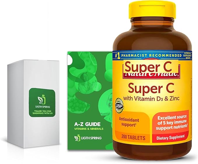 Super C with Vitamin D3 &amp Zinc 200 Tablets with Exclusive A to Z - Better Ligth&ampSpring Guide (2 Items)