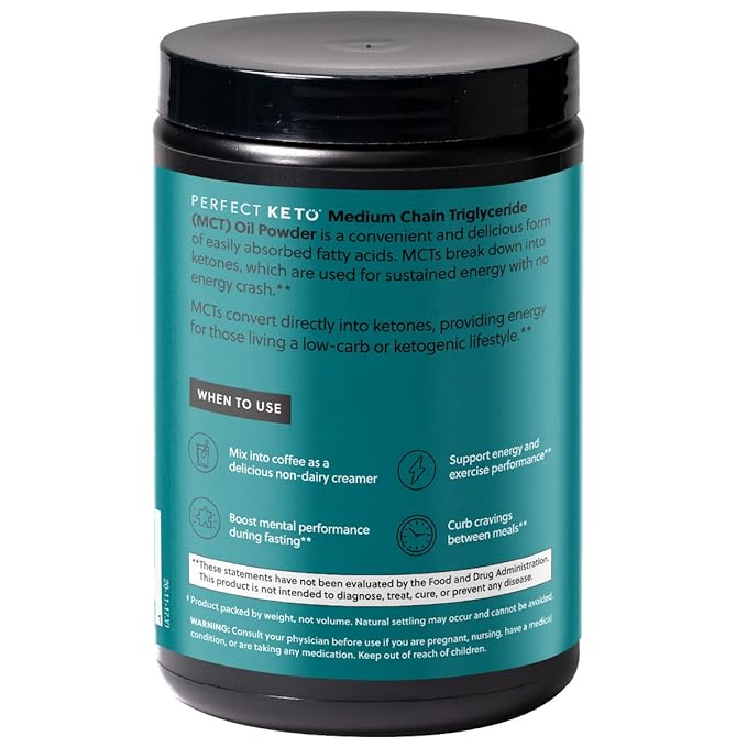 Perfect Keto 7g MCT Oil Powder Medium Chain Triglycerides Supplement Non Dairy Coffee Creamer for Keto Diet Ketogenic MCT Oil Mix for Coffee Smoothie Protein Shakes Salted Caramel 30 Servings