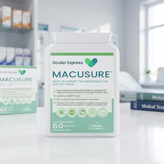 Macusure Vision Support Supplement 60 Capsules Lutein and Zeaxanthin with Bilberry and Pine Bark 1 Month Supply