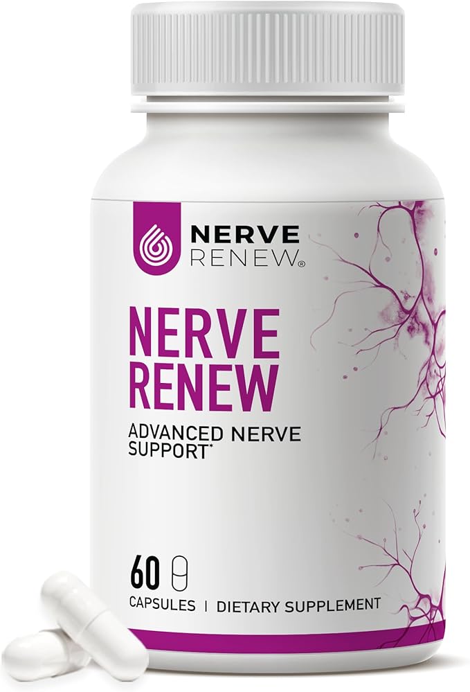 NERVE RENEW Advanced Nerve Support Supplement - 300mg Stabilized R-Alpha Lipoic Acid Vitamin B Complex Benfotiamine Herbs for Fast-Acting Support - 60 ct