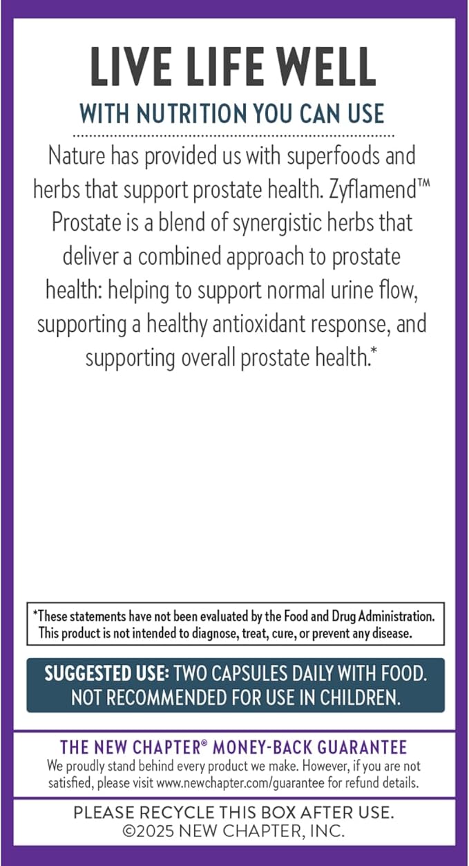New Chapter Prostate Supplement Zyflamend Prostate with Saw Palmetto + Pumpkin Seed Oil + Turmeric for Prostate Health Vegetarian Capsule 60 Count