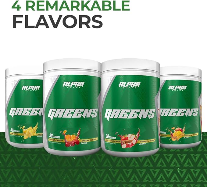 Alpha Supps - Alpha Greens Supplement | Fruit &amp Vegetable Superfood Powder | Over 40 Natural Plant Based Ingredients | Prebiotic &amp Probiotic Digestive Support Blend - 30 Servings (Orange Cherr