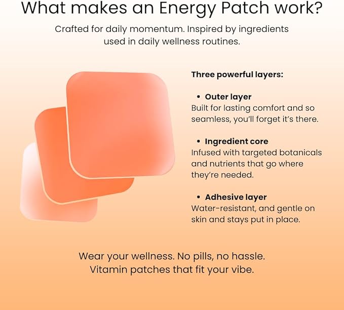 Energy Patch | Wearable Wellness for Caffeine Support with Yerba Mate Green Tea | Long Lasting Patch for 10 Hours | Vegan &amp Latex Free | 4 Patches Per Pack 2 Pack