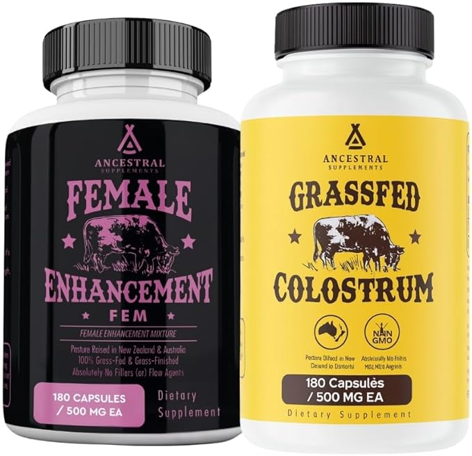 Ancestral Supplements FEM &amp Colostrum Bundle for Women – Supports Hormone Balance Energy Skin Immunity &amp Digestion – Grass Fed Pasture Raised Female Organ Blend with Bioactive Colostrum