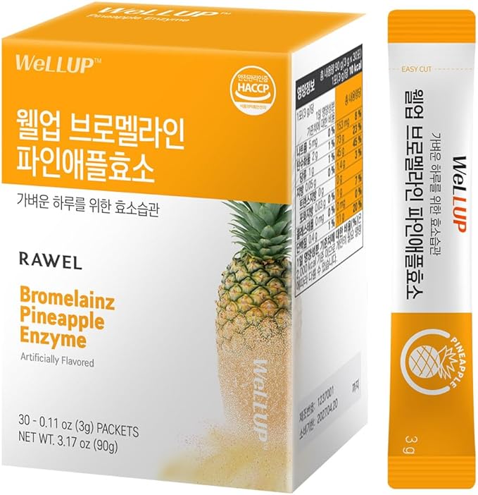 RAWEL bromelain Digestive Enzymes (3g 30sticks Pineapple) / 17 probiotics/Isolated Soy Protein