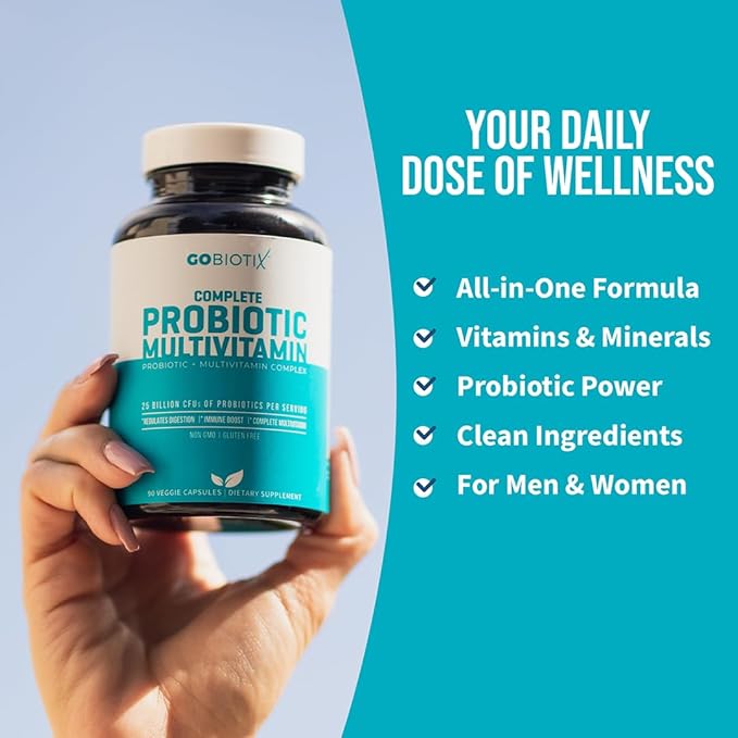 GOBIOTIX Multivitamin with Probiotics and Digestive Enzymes - 25 Billion CFU - Digestive Health Probiotics for Women and Men - Gluten Free Pills - 90 Capsules