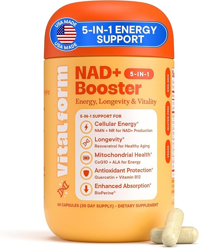 NAD+ Supplement with NMN &amp Nicotinamide Riboside (NR) – Advanced Cellular Energy &amp Healthy Aging Complex – with Resveratrol CoQ10 Quercetin &amp BioPerine – 60 Vegan Capsules