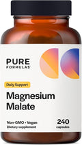 PureFormulas Magnesium Malate Capsules - Chelated Magnesium as DiMagnesium Malate - Highly Bioavailable Form to Support Energy Bone Health + Muscle Recovery malato de magnesio 360 mg - 240 Capsules
