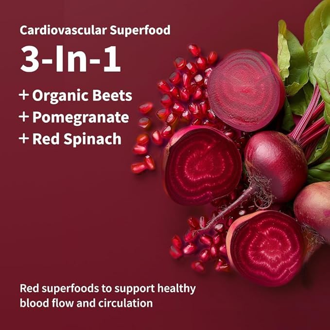 Snap Supplements Heart Beets Organic Beet Root Powder Cardiovascular Support Supplement for Men &amp Women Beets Pomegranate B Vitamins &amp Red Spinach Heart Health Support 30 Servings Mixe