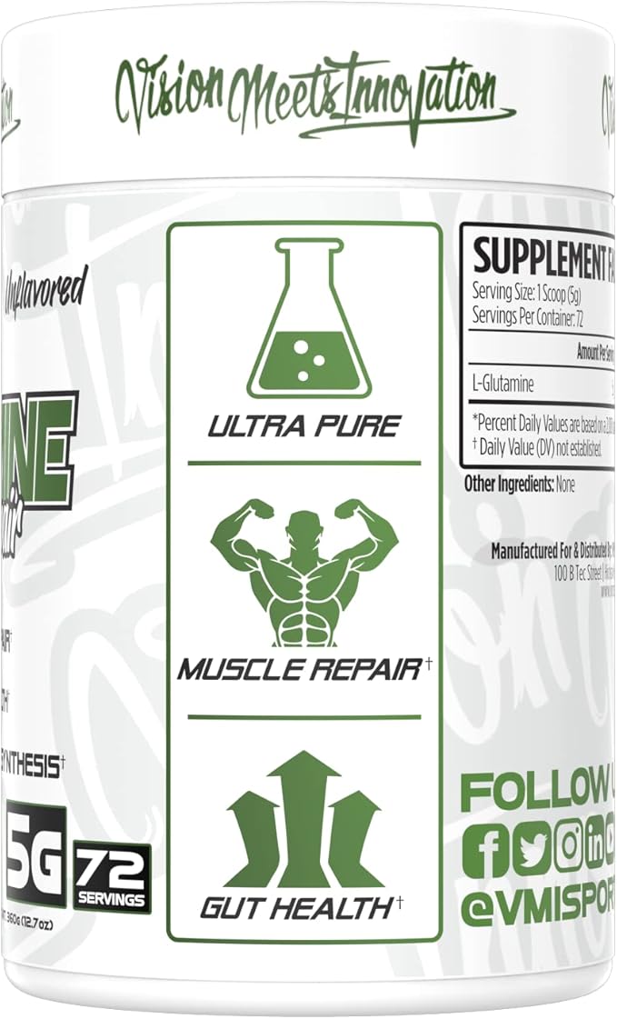 VMI Sports Glutamine Muscle Repair Powder Pure L-Glutamine | Muscle Repair &amp Recovery – Gut Health – Protein Synthesis | 5g per Serving – 72 Servings