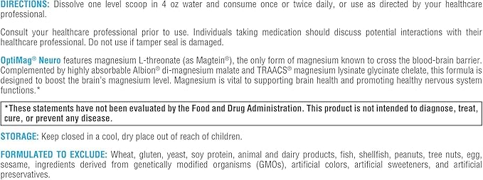 XYMOGEN OptiMag Neuro - Brain Health &amp Relaxation Support - Magnesium Glycinate &amp L-Threonate - Chelated Magnesium Powder - Lemon-Lime Flavor - 5.08 Oz
