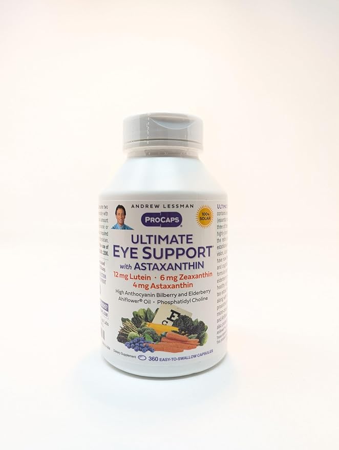 ANDREW LESSMAN Ultimate Eye Support with Astaxanthin 360 Softgels - 12mg Lutein 6mg Zeaxanthin 4mg Astaxanthin Bilberry. Key Nutrients to Support Eye Health Promote Healthy Vision. No Additives