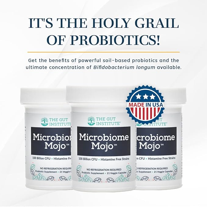 Microbiome Mojo 2-in-1 High Potency Probiotics - 100 Billion CFUs Plus 500 Million viable Soil-Based Probiotics per Capsule - 28 Count - No Refrigeration Needed - Made in The USA