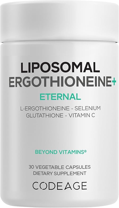 Codeage Liposomal Ergothioneine+ Supplement - L-Ergothioneine L-Glutathione Vitamin C Selenium Phospholipid Complex - Healthy Aging &amp Antioxidant - Vegan Non-GMO Soy-Free – 30 Capsules