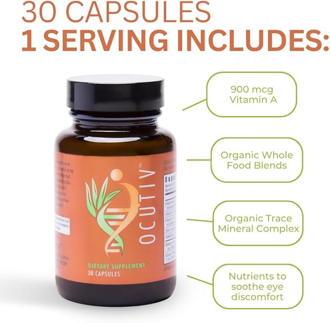 Youngevity Ocutiv™ - Eye Vitamin &amp Mineral Supplement - Contains Vitamin A C E Zinc Bilberry Lutein Lycopene Zeaxanthin Astaxanthin - 30 Capsules