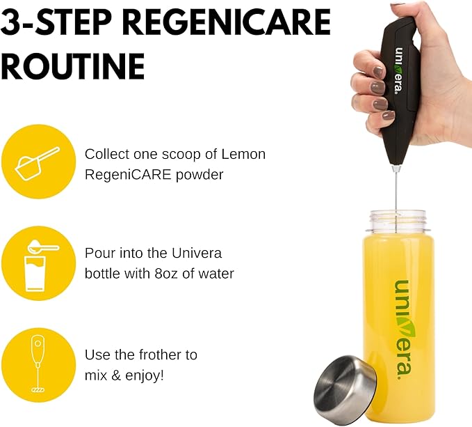 Univera RegeniCARE Gift Set with Bottle and Frother – Joint Support with Glucosamine Univestin MSM Chondroitin – 30 Servings Lemon