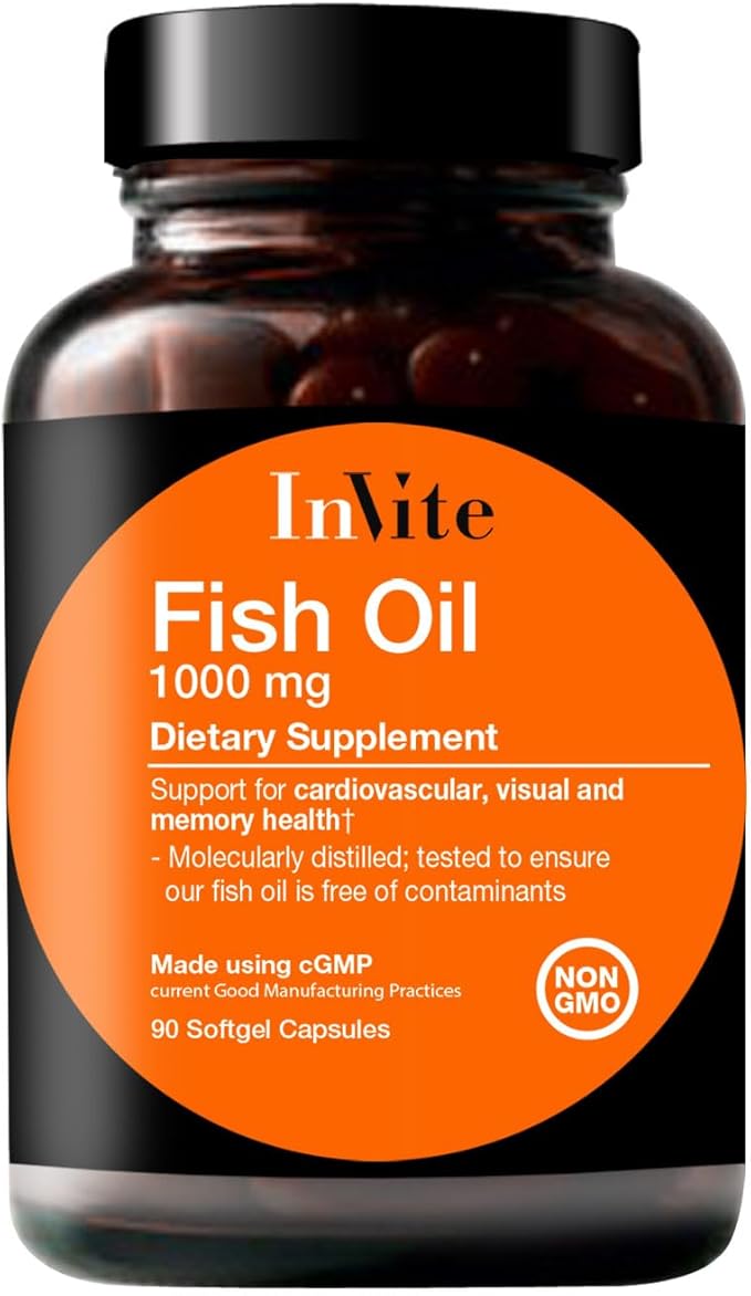 Invite Health Fish Oil 1000 mg - High-Potency Pharmaceutical-Grade EPA and DHA - Provides Omega-3 Fatty Acids to Support Brain and Heart Health - 90 Softgel Capsules