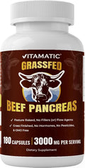 Vitamatic Grass-Fed Beef Pancreas 180 Capsules – Freeze-Dried Non-GMO Bovine Supplement – Pasture-Raised -Based Formula