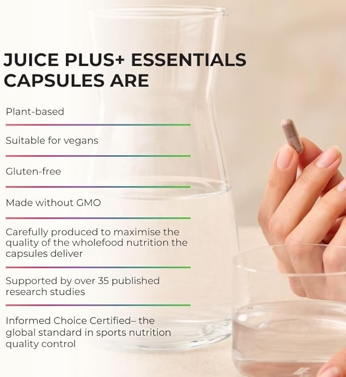 Juice Plus+ Fruit Vegetable Berry &amp Omega Blend Capsules - Nutrition from 30 Fruits Vegetables &amp Berries + Plant-Based Omega Fatty Acids - 4 Bottles (60 Servings Each)