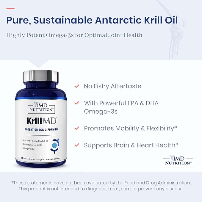 1MD Nutrition KrillMD - Antarctic Krill Oil Omega 3 Supplement with Astaxanthin EPA DHA | 2X More Effective Than Fish Oil | 60 Softgels (2-Pack)