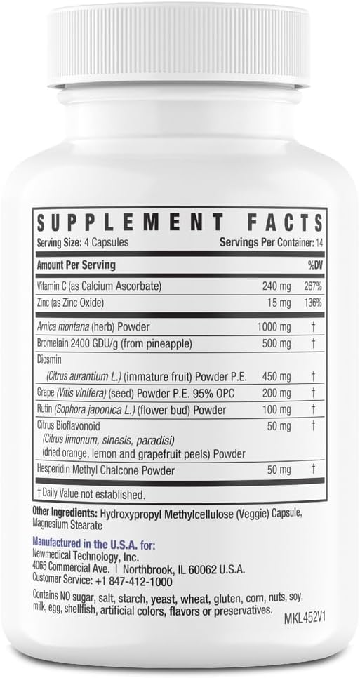 Bromelain 500mg 2400GDU/g Supplement with Zinc and Vitamin C for Swelling Inflammation and Discoloration Easy to Swallow Capsules (14-Day Supply) - Advanced Formula