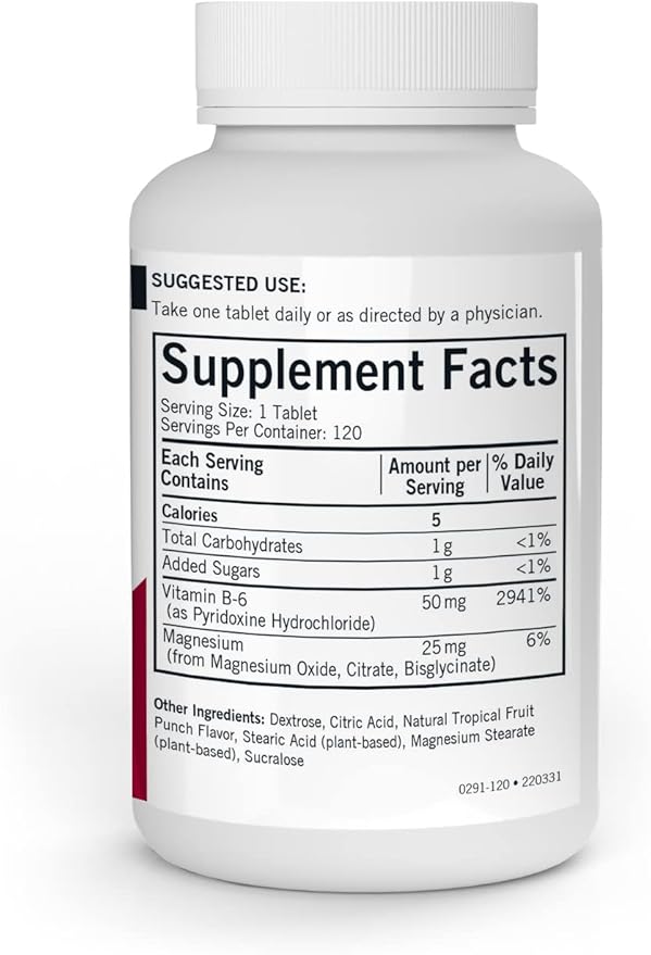 Kirkman - Vitamin B6 with Magnesium - 120 Tablets - Potent Vitamin B6 &amp Magnesium Supplementation - Chewable Wafer - Hypoallergenic