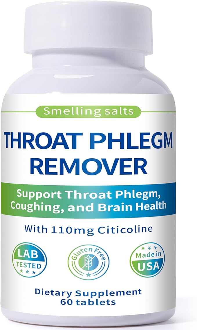 Throat Phlegm Remover – Fast Relief for Throat Phlegm &amp Coughing – Citicoline Supplement for Respiratory Throat &amp Brain Health – Non-GMO Gluten-Free 60 Tablets