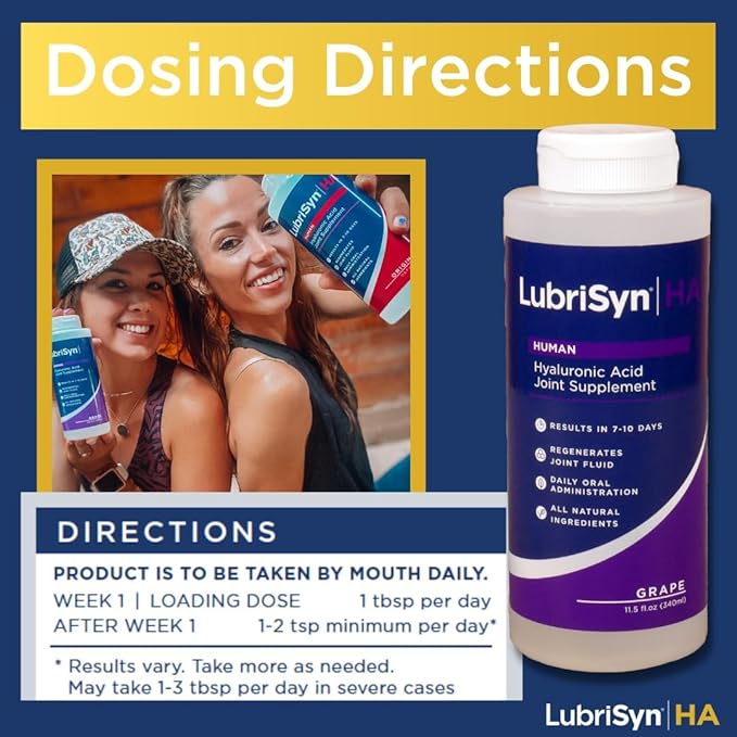 Lubrisyn Hyaluronic Acid Oral Joint Supplement – Liquid HA Formula for Humans – Promotes Joint Support Mobility Flexibility Hydration &amp Healthy Function for Men &amp Women – Grape Flavor 11.5o