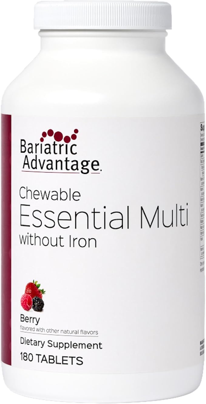 Bariatric Advantage Chewable Essential Multivitamin Without Iron - 200 DV of Key Nutrients - Trace Mineral Support - Multivitamins for Bariatric Patients - Berry - 180 Count