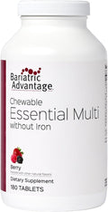 Bariatric Advantage Chewable Essential Multivitamin Without Iron - 200 DV of Key Nutrients - Trace Mineral Support - Multivitamins for Bariatric Patients - Berry - 180 Count