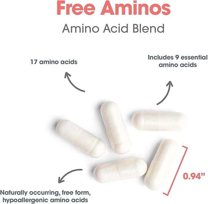 Nutricology Free Aminos Supplement - Essential Amino Acids Complex Lean Muscle Mass Support Vegetarian Capsules - 100 Count