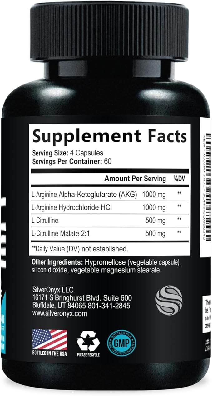 Extra Strength Nitric Oxide Booster - 3X Strength L-Arginine AKG &amp Citrulline Malate - Men &amp Women Premium Pre Workout Nitric Booster - Natural Energy &amp Muscle Support Bottled in USA - 24