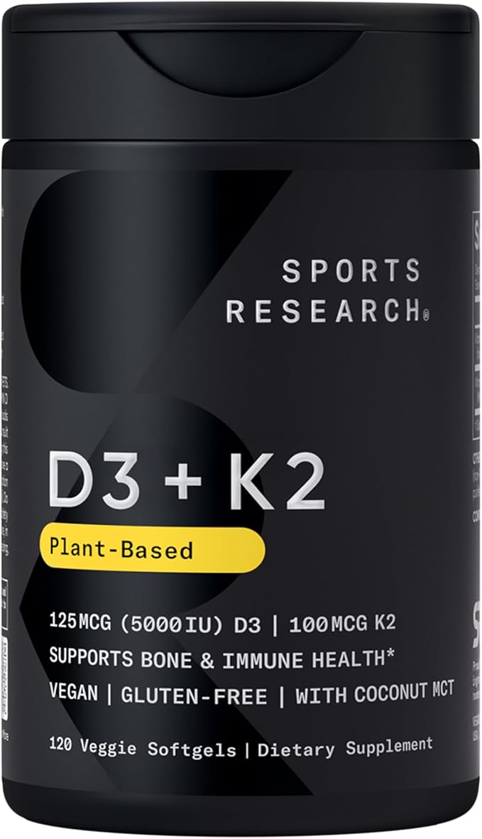 Sports Research® Vegan Supplements Pack - Vegan Omega 3-6-7-9 - 1200 mg of Multi-Spectrum Omega Fatty Acids + D3 + K2 + CoQ10 (100mg)