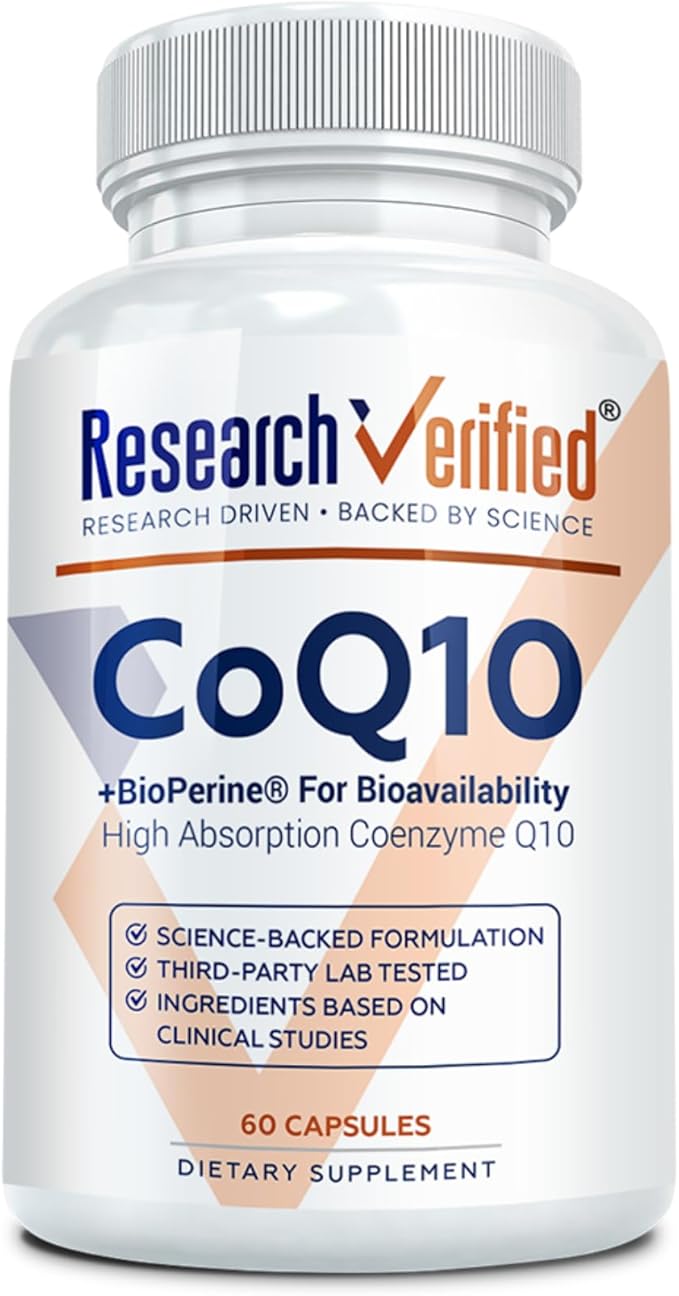 Research Verified CoQ10-100% Pure Extra Strength 300mg CoQ10 – Improved Absorption and Bioavailability with Bioperine - Boost Antioxidant Levels Improve Cardiovascular Health 60 Vegan Capsules