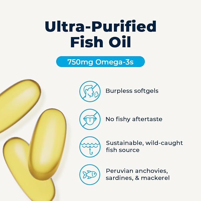 High-Potency Super EPA/DHA Fish Oil 750mg of Essential Omega-3 Fatty Acids | EPA &amp DHA | Heart Health Brain Health Immune System Health